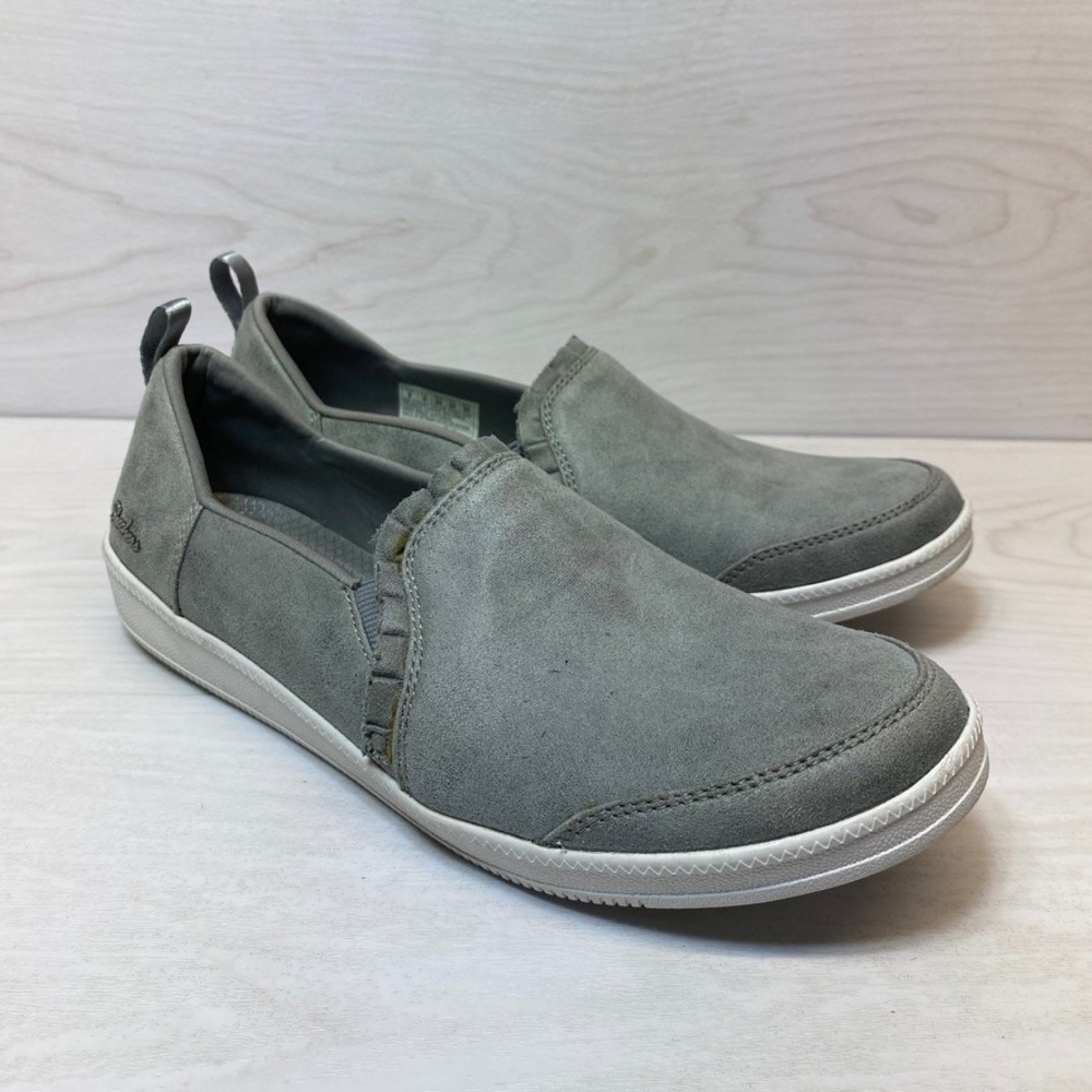Skechers Womens 9 Slip On Shoes Ruffle Grey Textile Air Cooled Memory Foam 23980